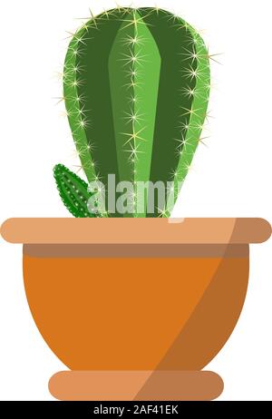 Beautiful green cactus plant vector in fashion flower pot isolated on white background. Used for cartoon room interior and decor props animation Stock Vector