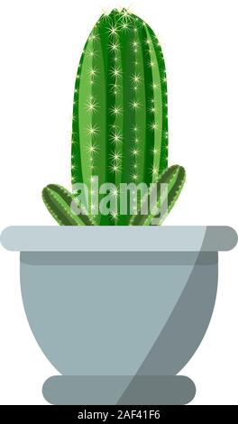 Potted cute cactus vector isolated on a white background. Good for cartoon interior and decor props animation Stock Vector