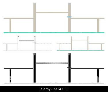 Guaiba Bridge colored and outline. Stock Vector