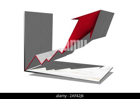 Illustration of a red arrow on a white background in a diagram as a 3D rendering Stock Photo