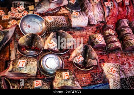 Sliced fish pieces on fish market in HongKong, China Stock Photo