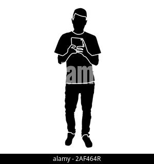 man taking full length selfie in the mirror. Isolated simple stock vector illustration Stock Vector