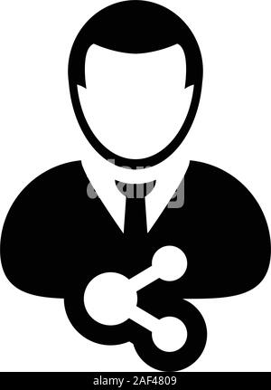 User icon with share symbol vector male person profile in a glyph pictogram illustration Stock Vector