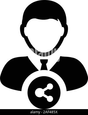 Market icon vector male person profile avatar with share symbol in a glyph pictogram illustration Stock Vector