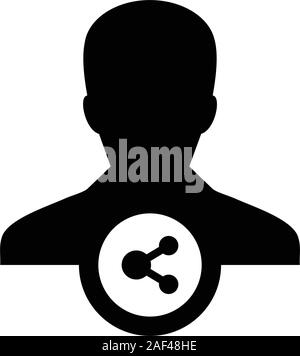 Avatar icon with share symbol vector male person profile in a glyph pictogram illustration Stock Vector