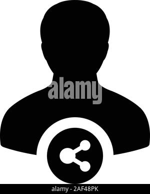 Share symbol icon vector male person profile avatar with network sign in a glyph pictogram illustration Stock Vector