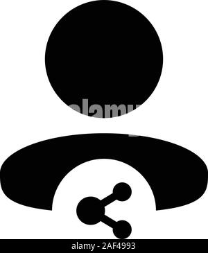Interaction network icon vector male person profile avatar with share symbol in a glyph pictogram illustration Stock Vector