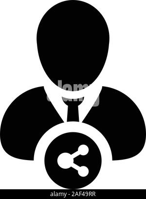 Sharing icon vector male person profile avatar with share symbol in a glyph pictogram illustration Stock Vector