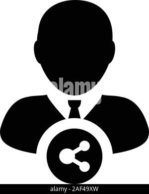 User icon with share symbol vector male person profile in a glyph pictogram illustration Stock Vector
