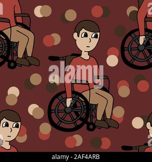 white man in a wheelchair. seamless pattern. cartoon stock vector illustration Stock Vector