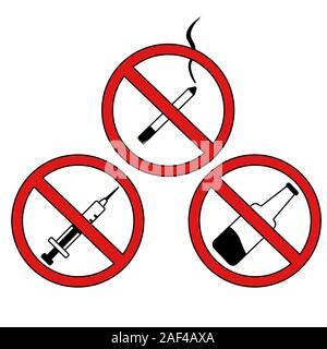 signs of bad habits. alcohol, cigarettes and drugs. isolated stock vector illustration Stock Vector