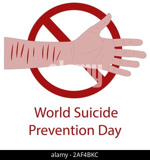 male hand with bloody cuts on the wrist. world suicide prevention day. September 10. isolated stock vector illustration Stock Vector