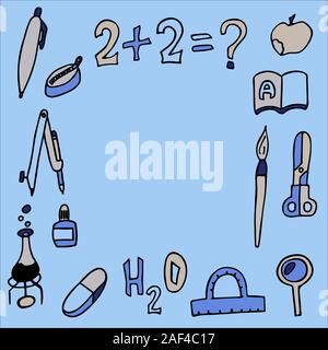 frame set of school things. doodle outline stock vector illustration Stock Vector