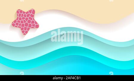 Summer Background, Vector Of The Beach At With Waves, Seaside View Poster Stock Vector