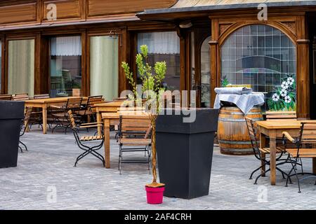 Cityscape with street cafes in Celje old town in Slovenia Stock Photo