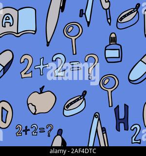 school supplies doodle seamless pattern. stock vector illustration Stock Vector