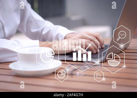 Laptop - Closeup of people are working. Stock Photo