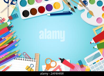 Vector school supplies, objects on the table Stock Vector