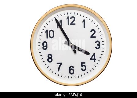Wall clock isolated on the white background. Simple classic round wall clock isolated on white. Stock Photo