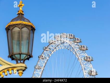 Ferris wheel London Eye at the Thames in London, Great Britain, lantern on the Westminster Bridge, Stock Photo