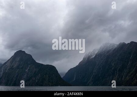 A stormy Milford Sound in South Island, New Zealand Stock Photo