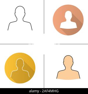Man's silhouette icon. Flat design, linear and color styles. Profile. Isolated vector illustrations Stock Vector