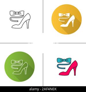 Bow tie and high heel shoe icon. Flat design, linear and color styles. Party dress code. Isolated vector illustrations Stock Vector