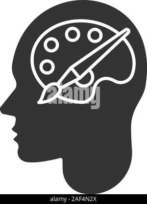 Human head with palette and brush glyph icon. Artist. Silhouette symbol. Creative mind. Negative space. Vector isolated illustration Stock Vector