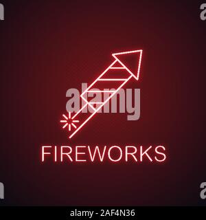 Rocket firework neon light icon. New Year and Christmas glowing sign. Vector isolated illustration Stock Vector