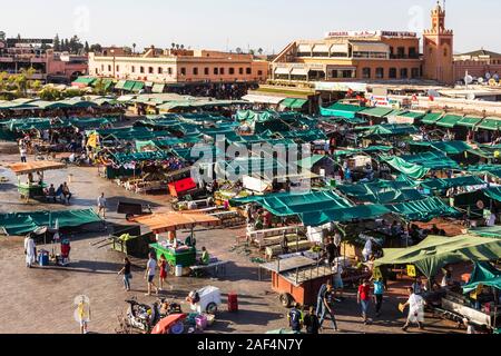 Food stalls in Jemaa el-Fna square, Marrakech, Morocco, Maghreb, North Africa Stock Photo