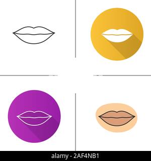 Woman's lips icon. Flat design, linear and color styles. Isolated vector illustrations Stock Vector