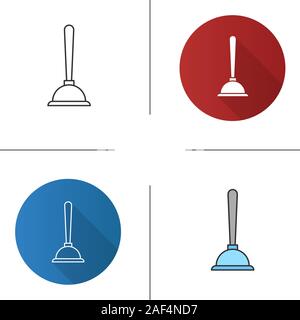 Force cup icon. Flat design, linear and color styles. Plunger. Isolated vector illustrations Stock Vector