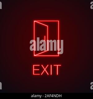 Open door neon light icon. Building exit glowing sign. Doorway. Vector isolated illustration Stock Vector