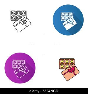 Candy box icon. Flat design, linear and color styles. Sweets. Isolated vector illustrations Stock Vector