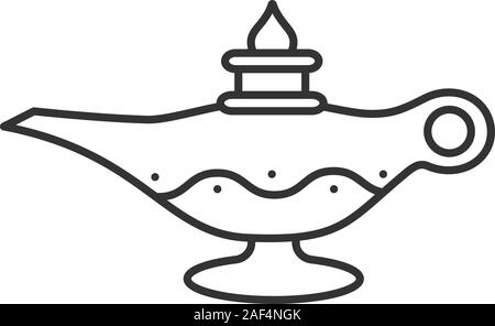 Islamic oil lamp linear icon. Thin line illustration. Islamic culture. Magic lamp. Contour symbol. Vector isolated outline drawing Stock Vector