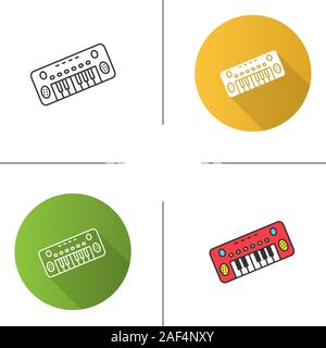 Toy piano icon. Flat design, linear and color styles. Isolated vector illustrations Stock Vector