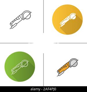 Angle grinder machine icon. Flat design, linear and color styles. Isolated vector illustrations Stock Vector
