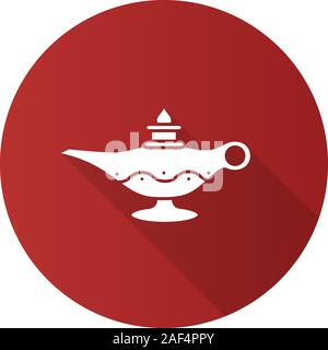 Islamic oil lamp flat design long shadow glyph icon. Islamic culture. Magic lamp. Vector silhouette illustration Stock Vector