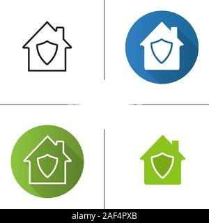 Home guard icon. Flat design, linear and glyph color styles. House with shield inside. Private property under protection. Isolated vector illustration Stock Vector