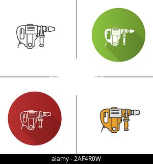 Perforator icon. Flat design, linear and color styles. Power drill. Isolated vector illustrations Stock Vector