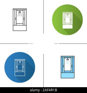 Shower cabin icon. Flat design, linear and color styles. Shower stall, cubicle. Isolated vector illustrations Stock Vector