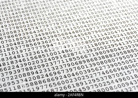 Background with black printed random monospace numbers on white paper for use as a template for a financial report Stock Photo