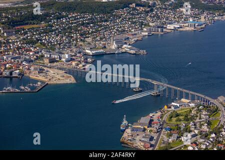 TROMSØ, NORWAY - Aerial view of city of Tromsø, on island of Tromsøya. Stock Photo