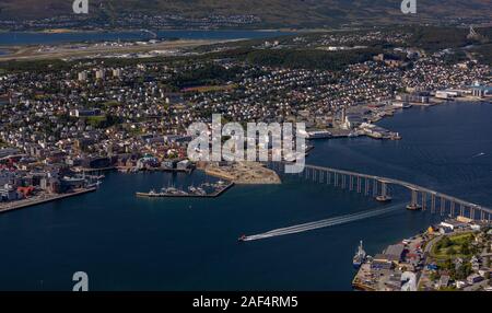 TROMSØ, NORWAY - Aerial view of city of Tromsø, on island of Tromsøya. Stock Photo