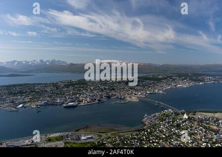 TROMSØ, NORWAY - Aerial view of city of Tromsø, on island of Tromsøya. Stock Photo