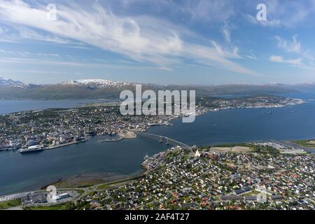 TROMSØ, NORWAY - Aerial view of city of Tromsø, on island of Tromsøya. Stock Photo