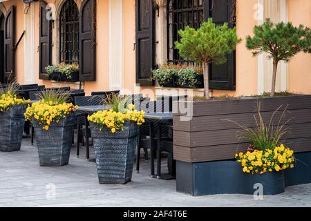 Cityscape with street cafes of Celje old town in Slovenia Stock Photo