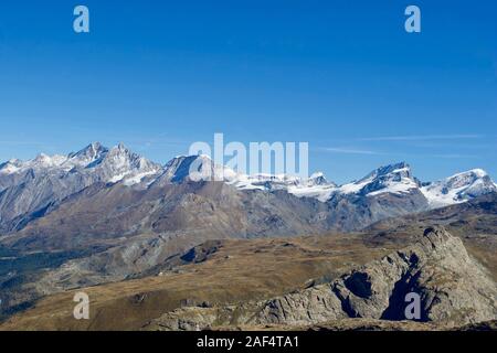 View of Matterhorn glacier paradise from Trockener Steg, Switzerland. Stock Photo