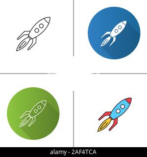 Toy rocket icon. Flat design, linear and color styles. Spaceship. Isolated vector illustrations Stock Vector