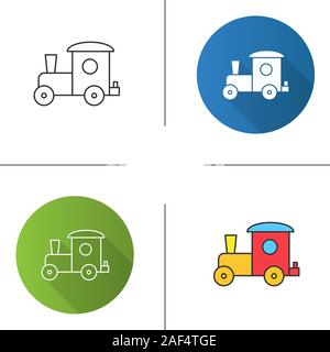 Toy train icon. Flat design, linear and color styles. Isolated vector illustrations Stock Vector